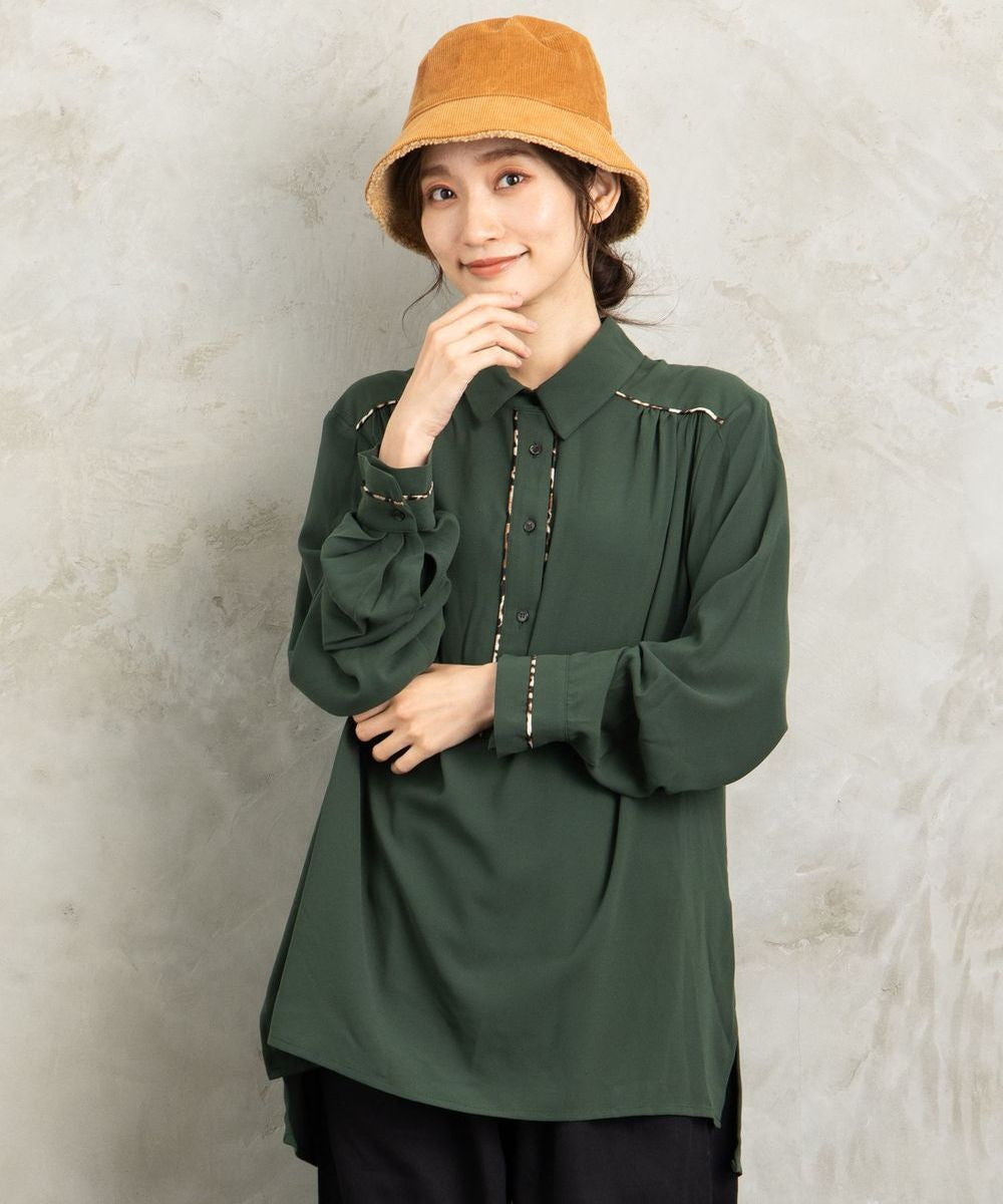 【web限定】【大きいサイズ】 15号(3L) MAT FASHION ヒョウ柄パイピングコードシャツ - マインドウインド公式オンラインストア