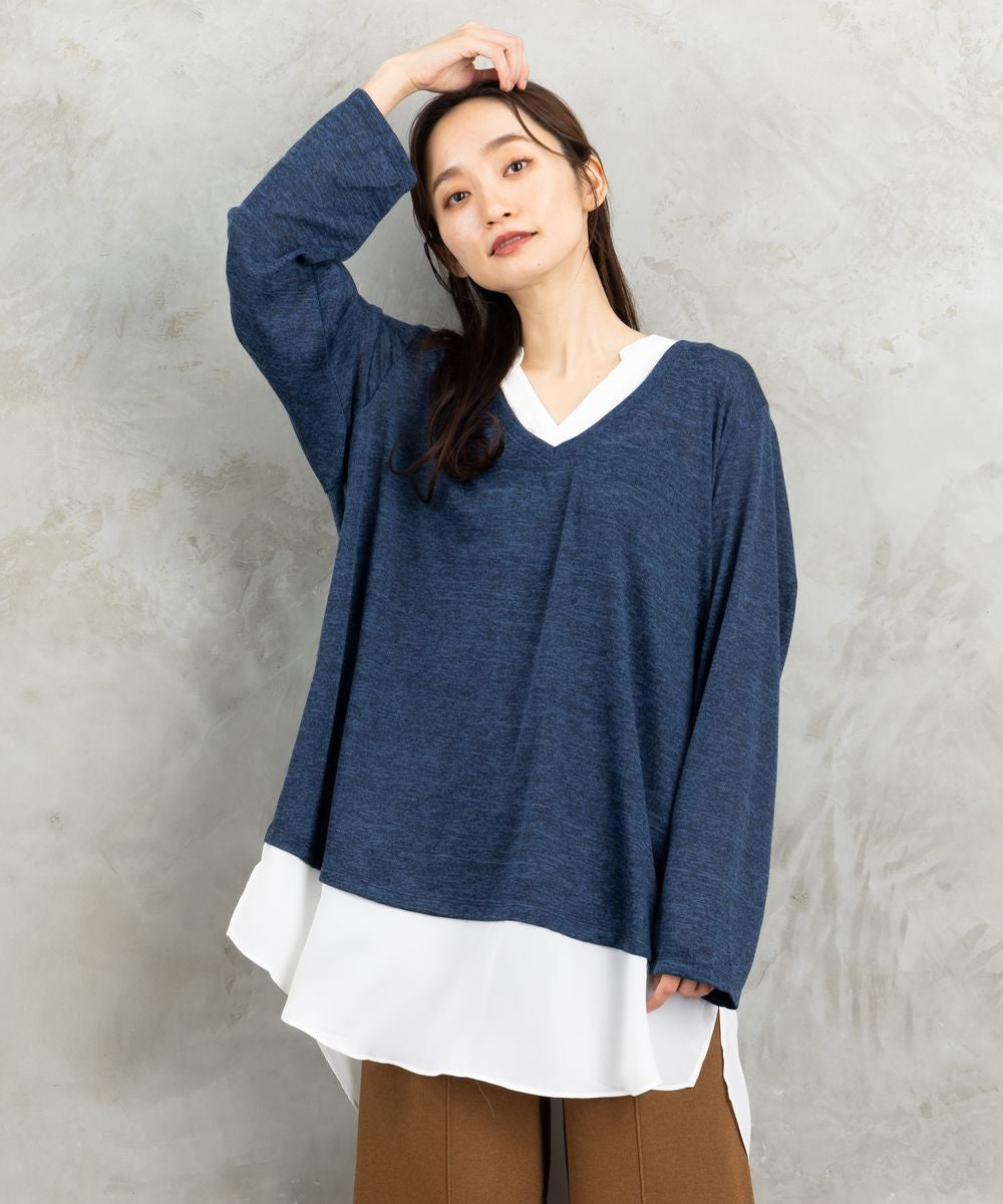 【web限定】【大きいサイズ】 21号(6L～) fransa plus size selection シャツフェイクレイヤードVネックニット