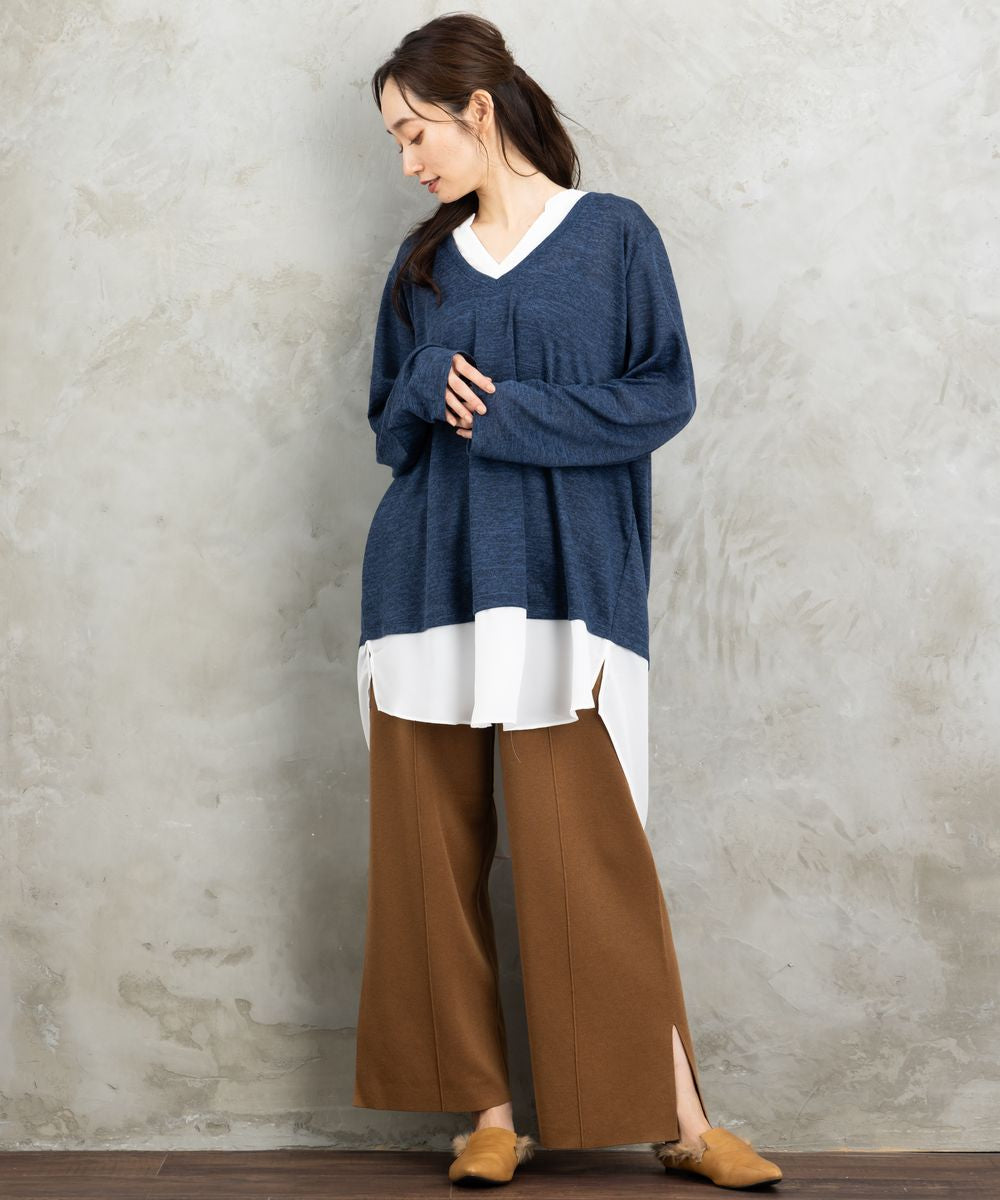 【web限定】【大きいサイズ】 21号(6L～) fransa plus size selection シャツフェイクレイヤードVネックニット